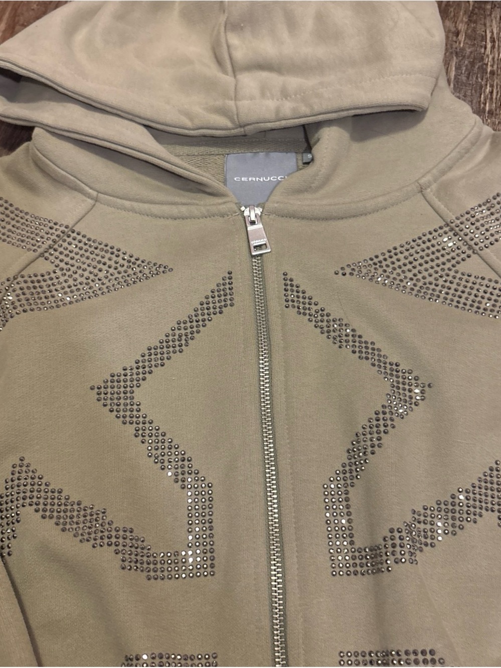 Embellished Olive Zip Hoodie & Jogger Jumpsuit Set - Picture 3 of 8
